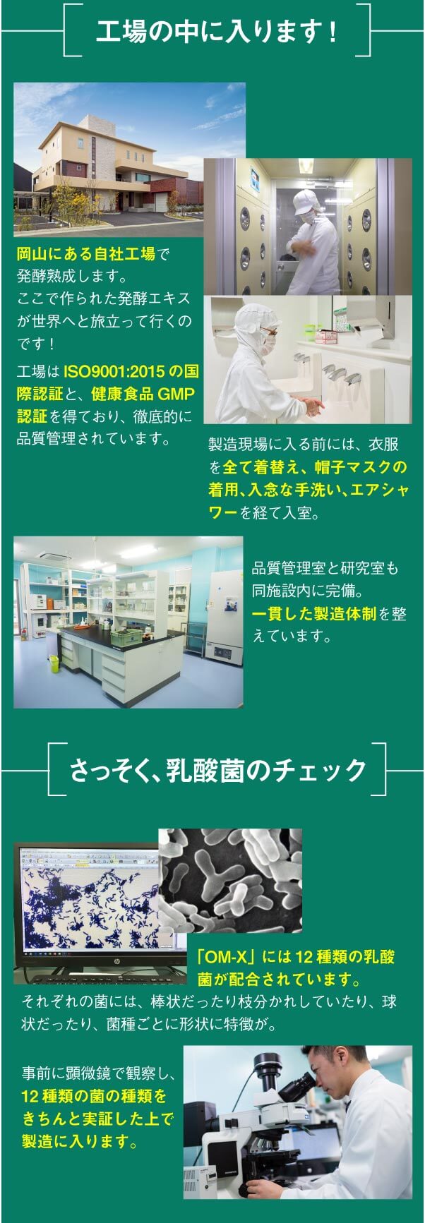 工場の中に入ります。さっそく、乳酸菌のチェック